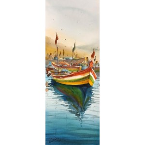 Shaima Umer, 08 x 21 Inch, Water Color on Paper, Seascape Painting, AC-SHA-060